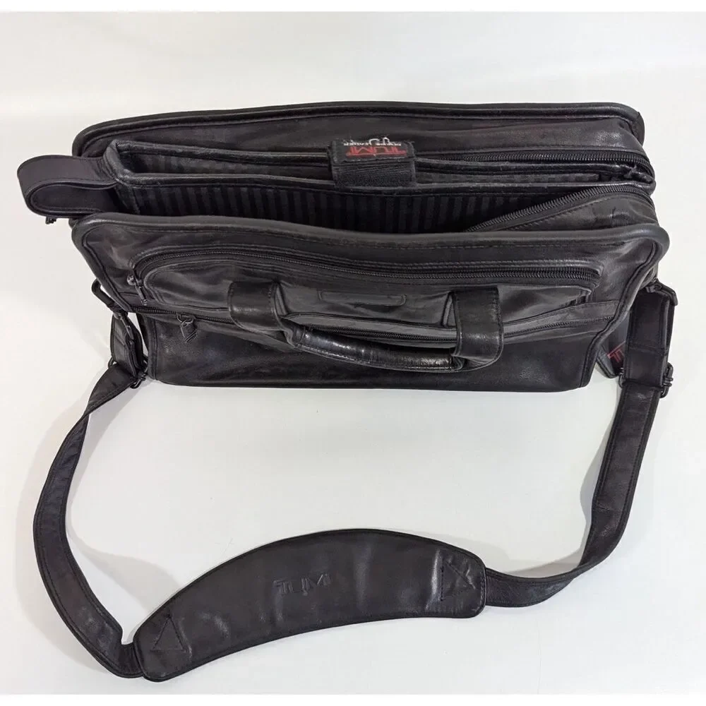 Tumi Nappa Leather 2Way Briefcase Business Bag‎ Black w/ Laptop Sleeve
